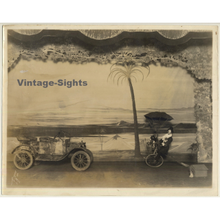 H.A. Atwell: Clown & Dog On Unicycle / Oldtimer - Circus (Large Vintage Photo ~1910s/1920s)