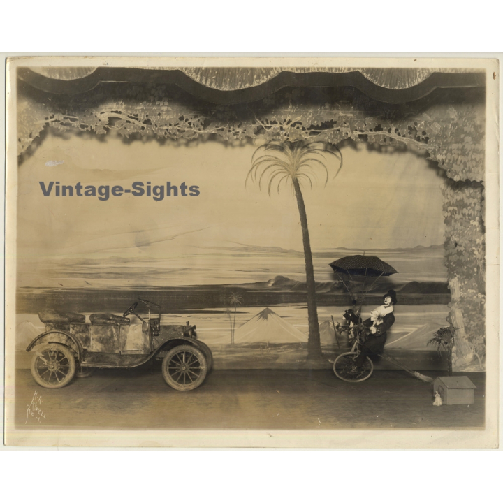 H.A. Atwell: Clown & Dog On Unicycle / Oldtimer - Circus (Large Vintage Photo ~1910s/1920s)