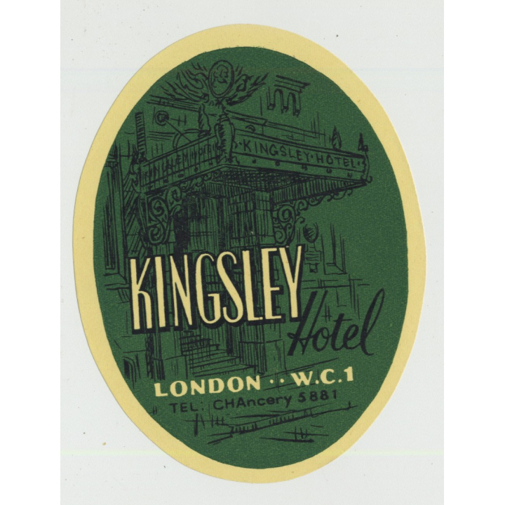 Kingsley Hotel - London W.C.1 / Great Britain (Vintage Luggage Label)