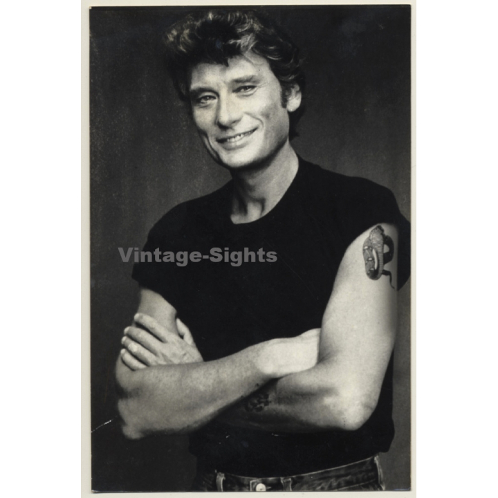 Johnny Hallyday /  Black T-Shirt & Snake Tattoo (Vintage Press Photo ~1980s)
