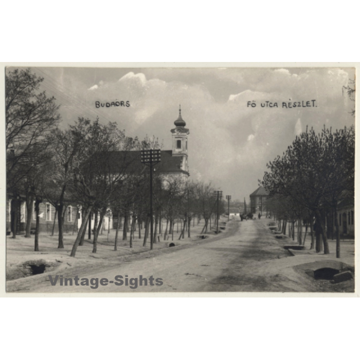 Budaörs / Hungary: Main Street / Church (Vintage RPPC)