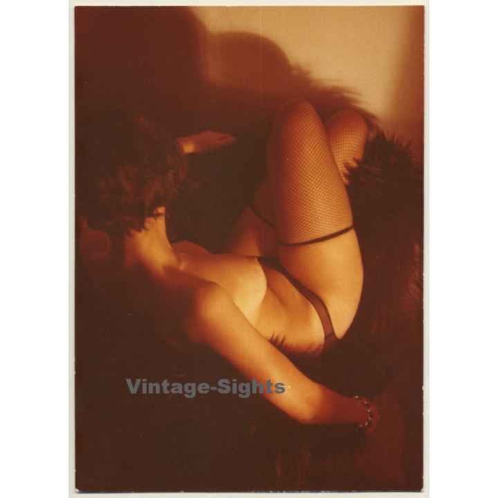 R.Folco: Slim Semi Nude Female In Fishnets (Vintage Photo France 1980s)