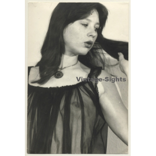 Pretty Brunette Nude In Transparent Negligee (Vintage Photo GDR ~1980s)