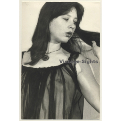 Pretty Brunette Nude In Transparent Negligee (Vintage Photo GDR ~1980s)