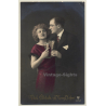 Loving Couple Toasting / Viel Glück Im Neuen Jahre! (Vintage RPPC 1933)