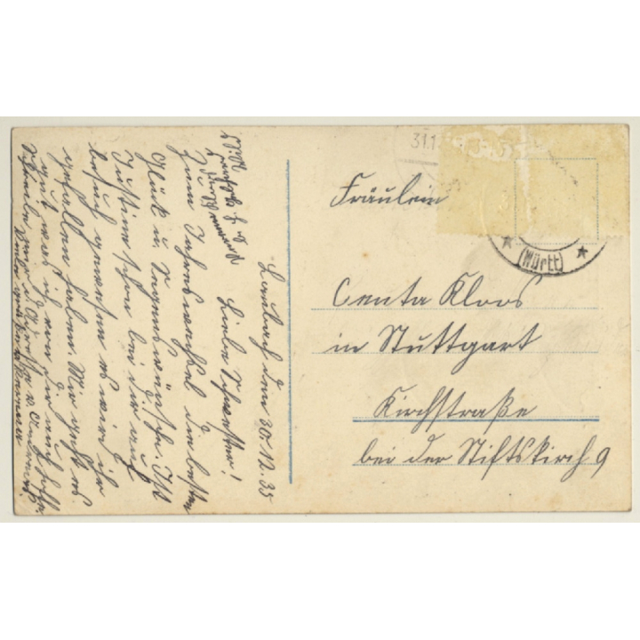 Loving Couple Toasting / Viel Glück Im Neuen Jahre! (Vintage RPPC 1933)