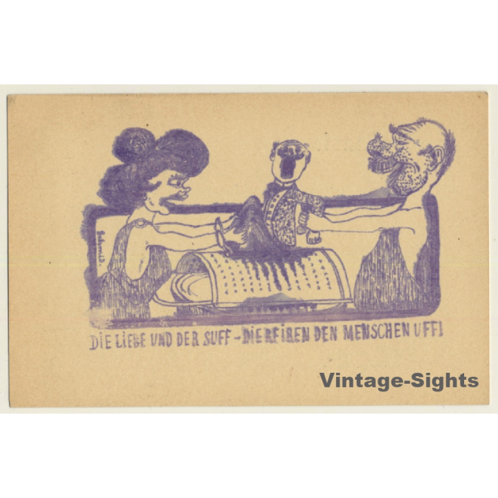 Cartoon: Die Liebe Und Der Suff / Drinking - Alcohol (Vintage PC 1900s)