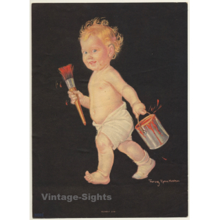 Frances Tipton Hunter: Blonde Baby Boy W. Brush & Paint Can (Vintage Print 1930s/1940s)