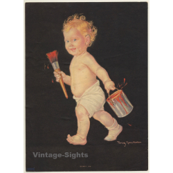 Frances Tipton Hunter: Blonde Baby Boy W. Brush & Paint Can (Vintage Print 1930s/1940s)