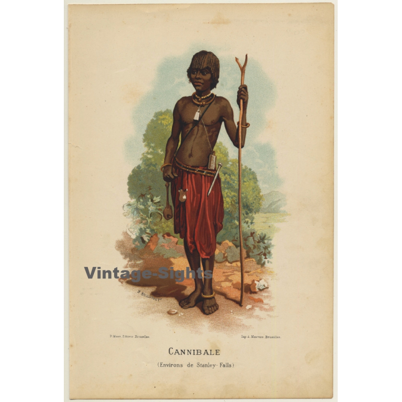 P. Belloguet: Cannibale - Stanley Falls / Ethnic (Vintage Chromolithography 1891)