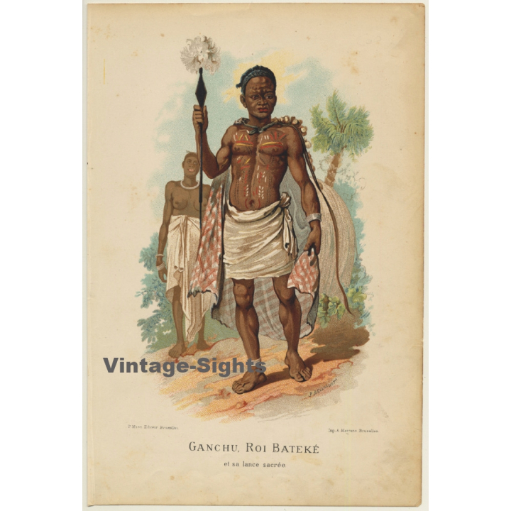 P. Belloguet: Ganchu, Roy Bateké & Lance Sacrée / Ethnic (Vintage Chromolithography 1891)
