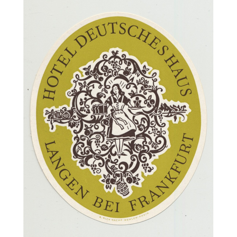 Hotel Deutsches Haus - Langen Bei Frankfurt / Germany (Vintage Luggage Label)