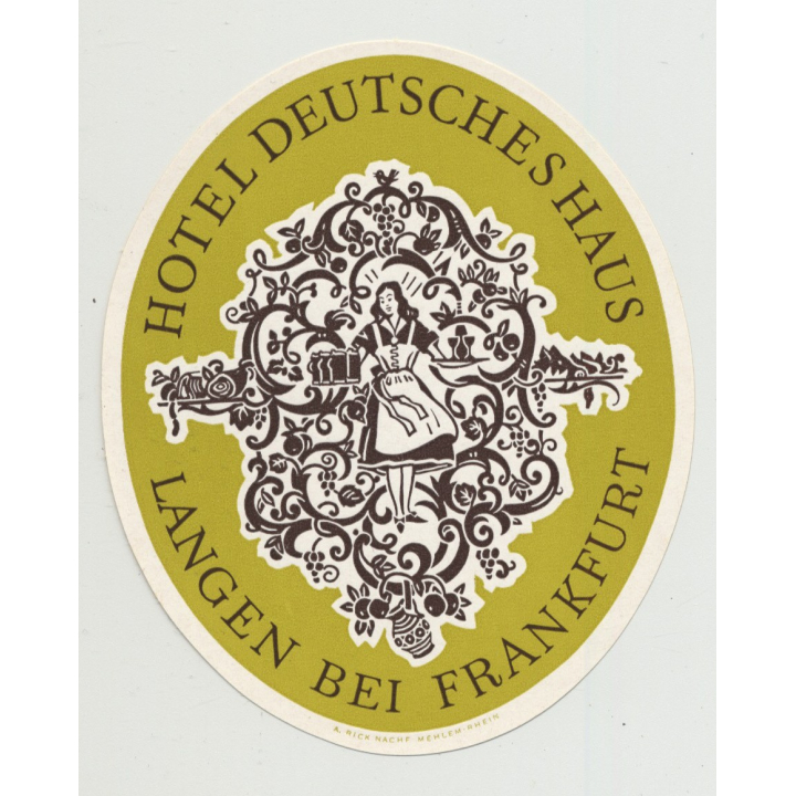 Hotel Deutsches Haus - Langen Bei Frankfurt / Germany (Vintage Luggage Label)