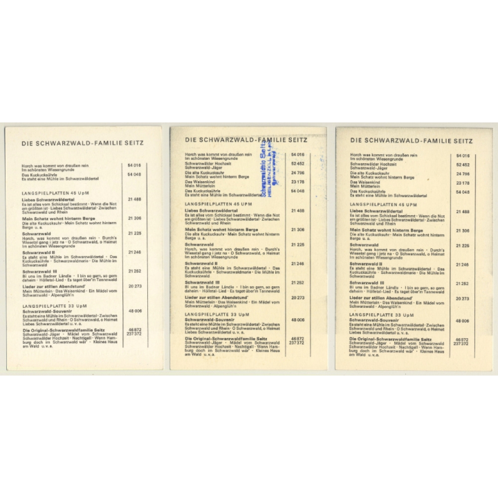 Die Schwarzwaldfamilie Seitz / Volksmusik (3 Autogrammkarten  1 x Signiert)