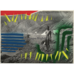 Natural Nude Woman On Beach (Vintage Photo Partially Sprayed Over ~1980s/1990s)
