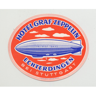 Hotel Graf Zeppelin - Echterdingen Bei Stuttgart / Germany (Vintage Luggage Label)