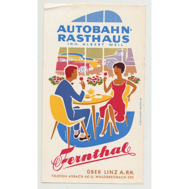 Autobahn Rasthaus Fernthal - Asbach / Germany (Vintage Luggage Label)