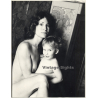Jerri Bram (1942): Artistic Portrait Of Nude Mother & Baby (Large Vintage Photo ~1970s)