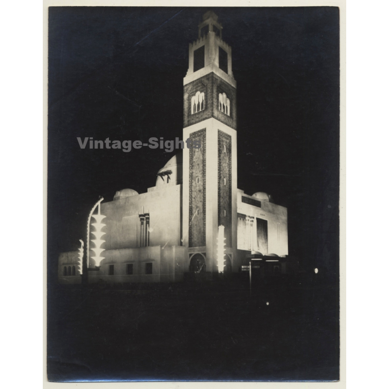 Paris: Exposition Coloniale 1931 Le Palais De L'Algérie Illuminé (Rare Vintage Photo)