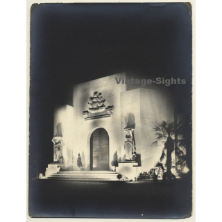 Paris: Exposition Coloniale 1931 Chambre De Commerce De Marseille Illuminé (Rare Vintage Photo)