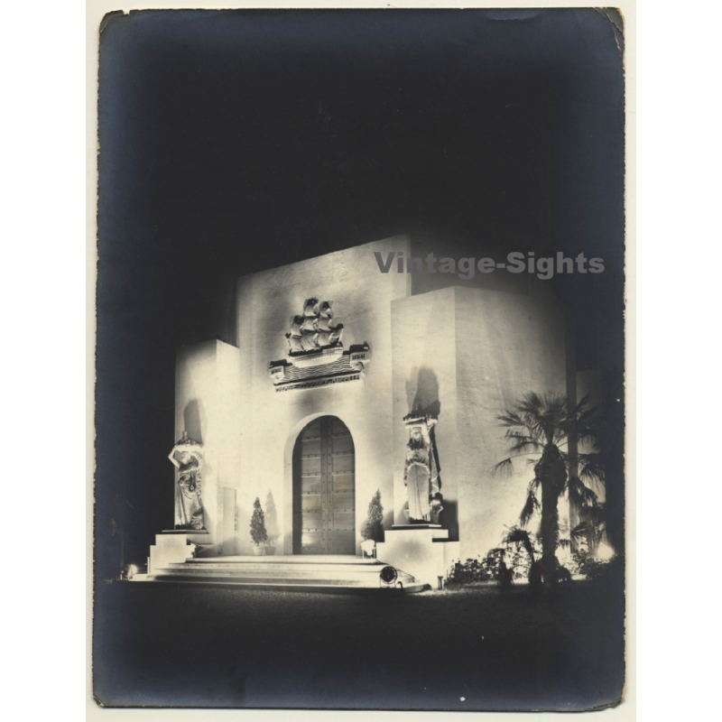 Paris: Exposition Coloniale 1931 Chambre De Commerce De Marseille Illuminé (Rare Vintage Photo)