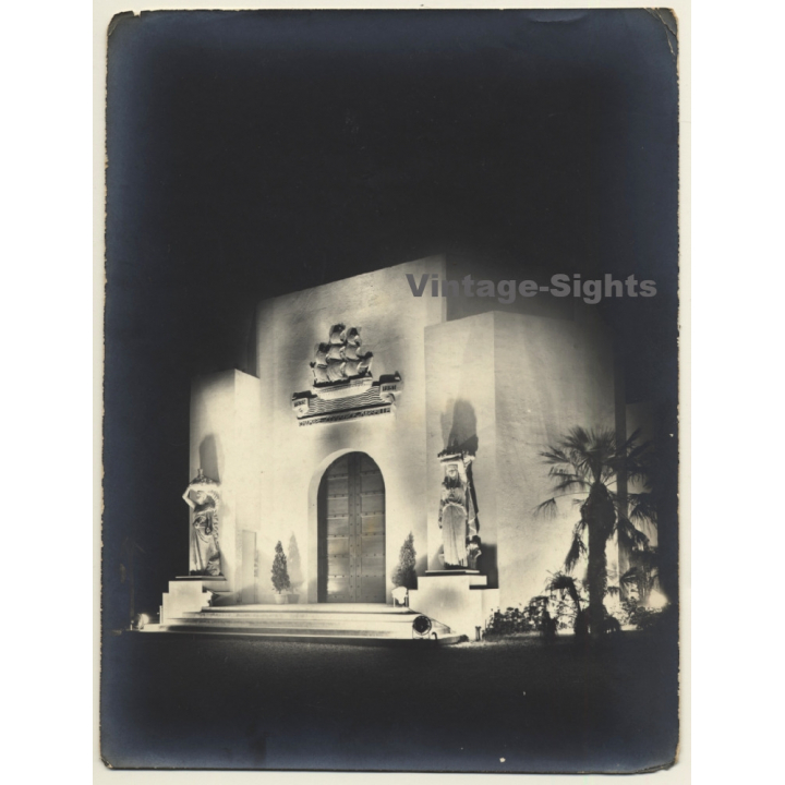 Paris: Exposition Coloniale 1931 Chambre De Commerce De Marseille Illuminé (Rare Vintage Photo)