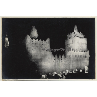 Paris: Exposition Coloniale 1931 Palais De L'A.O.F. Illuminé (Rare Vintage Photo)