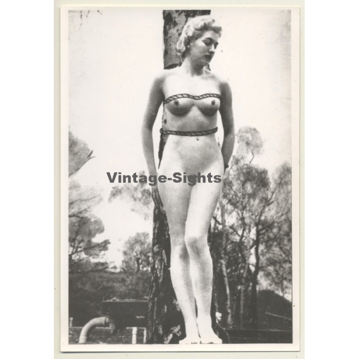 Slim Blonde Nude Tied To Tree / BDSM (Vintage Photo Montage ~1940s/1950s)
