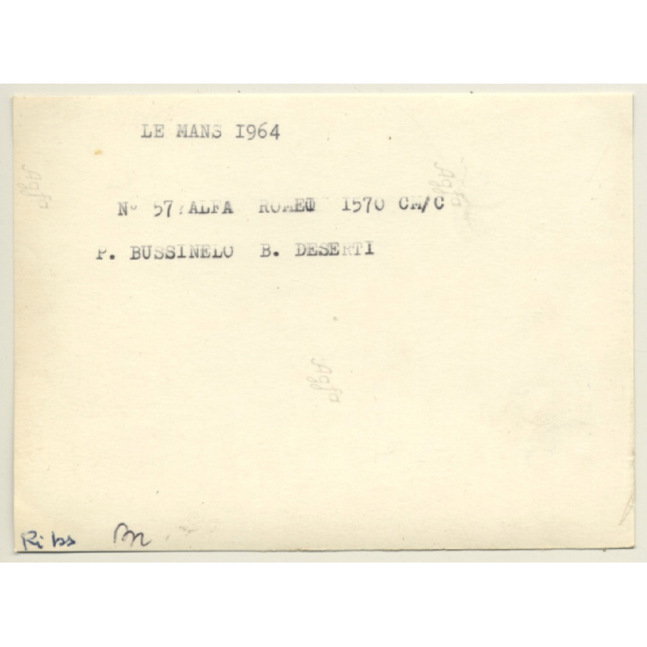 Rallye Du Limousin 1964: N°57 Alfa Romeo / Bussinelo - Deserti (Vintage Photo)