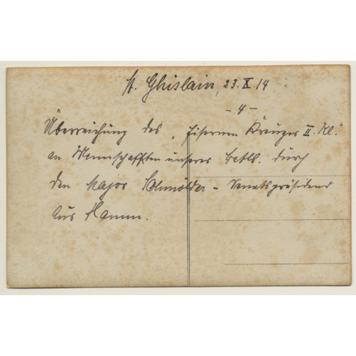 St.Ghislain: Presentation Of Iron Cross 2.Class By Major Schmölder WW1 (Vintage RPPC 1914)