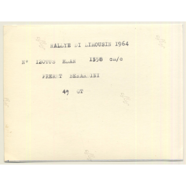 Rallye Du Limousin 1964: N°12 Lotus Elan / Freret - Berardini (Vintage Photo)