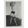 Mature Nude In Front of Chaise Longue / Legs - Butt (Vintage Amateur Photo B/W ~1950s)