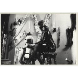 Slim Mistress & Topless Maid In BDSM Studio*1 / Lacquer Outfit (Vintage Photo ~1990s)