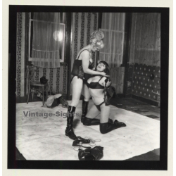 Semi Nude Blonde & Brunette In Hot Catfight*2 / Wrestling (Vintage Contact Sheet Photo 1970s)
