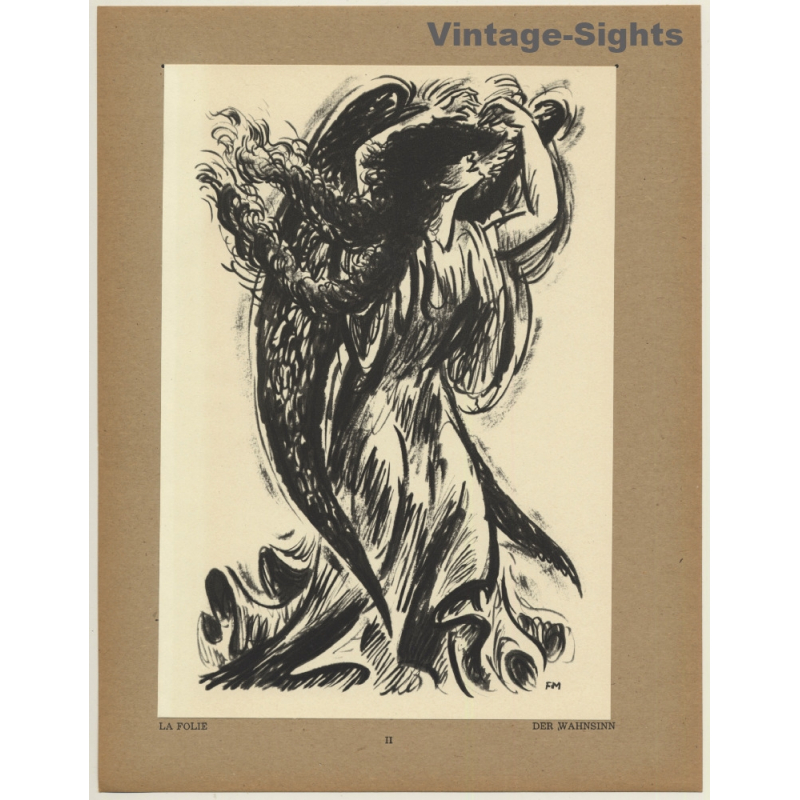 Frans Masereel: La Folie / Der Wahnsinn (Vintage Art Print 1947)