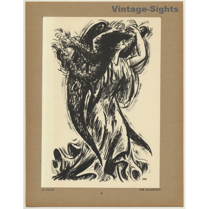 Frans Masereel: La Folie / Der Wahnsinn (Vintage Art Print 1947)