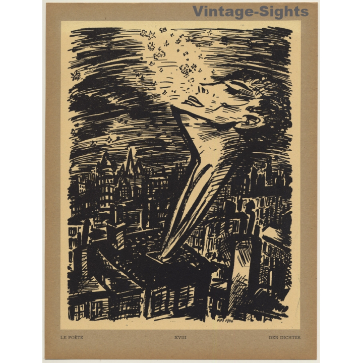 Frans Masereel: Le Poêt / Der Dichter (Vintage Art Print 1947)