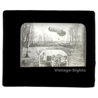 WW1: Airship / Zeppelin Over Military Troops (Vintage Glass Dia Positive 1910s)