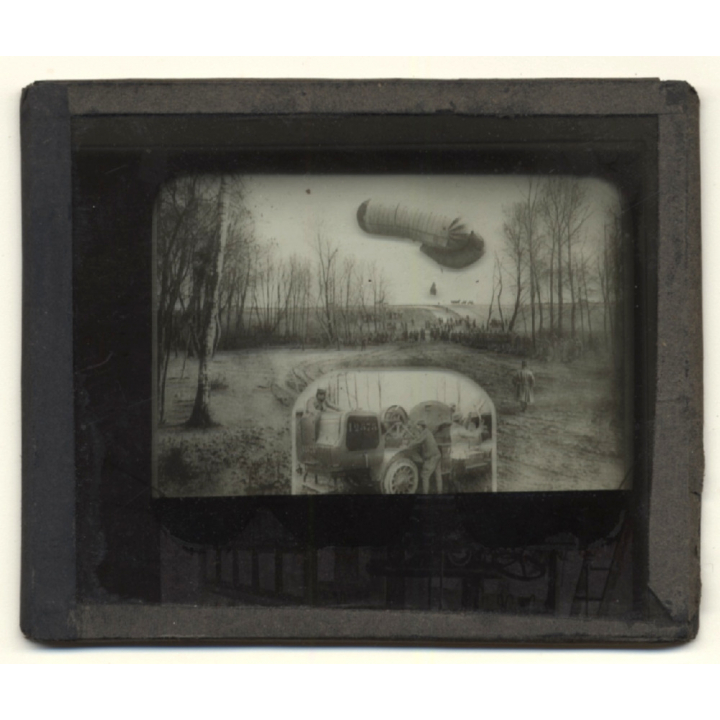 WW1: Airship / Zeppelin Over Military Troops (Vintage Glass Dia Positive 1910s)