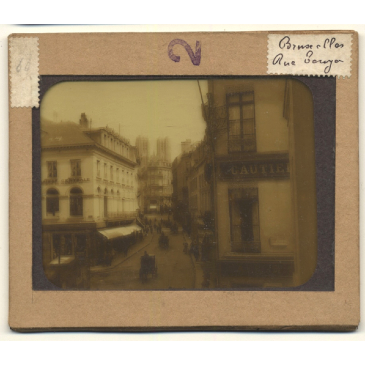 Bruxelles: Rue De La Fourche / Cathédrale St.Michel Et Gudule (Vintage Glass Dia Positive 1910s)