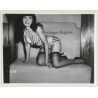 Irving Klaw: Bettie Page In Striped Bikini Kneeling On Couch K-279 / Pin-Up - BDSM (Vintage Photo USA)
