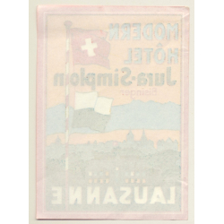Lausanne / Switzerland: Modern Hotel Jura-Simplon (Vintage Luggage Label ~1950s)