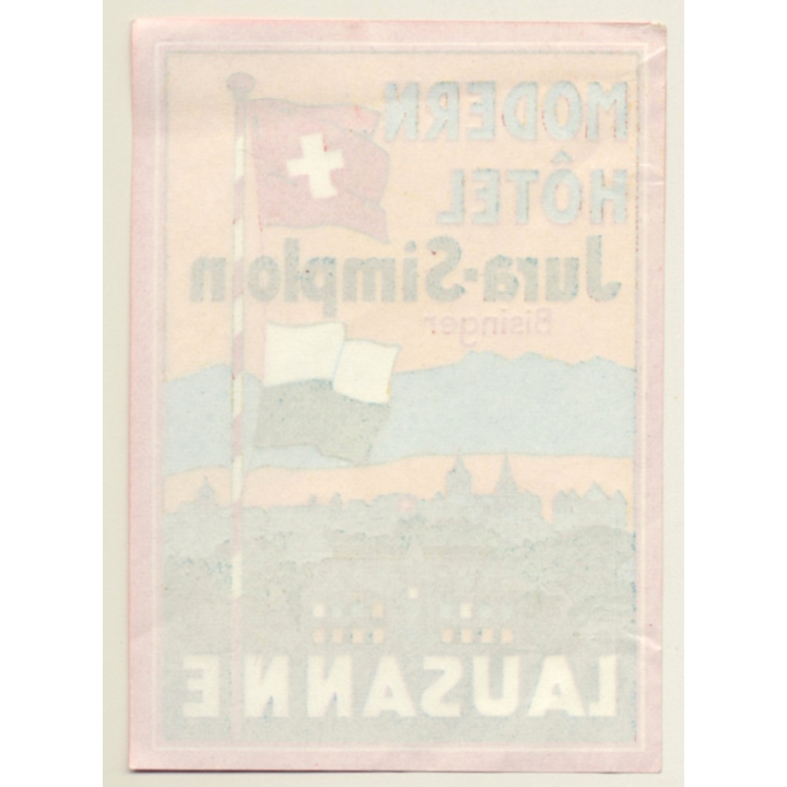 Lausanne / Switzerland: Modern Hotel Jura-Simplon (Vintage Luggage Label ~1950s)