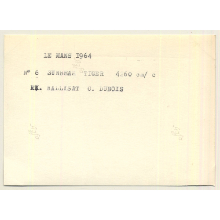 Le Mans 1964: N°8 Sunbeam Tiger Thunderbolt / Dubois - Ballisat (Vintage Photo)
