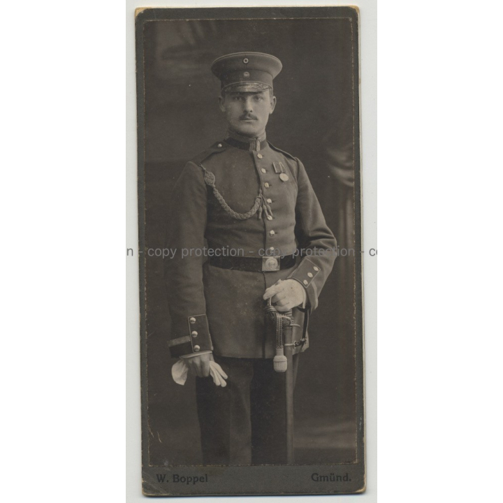 Pretty German Soldier In Festive Uniform / Moustache - Gay INT (Vintage Photo 1880s/1890s)
