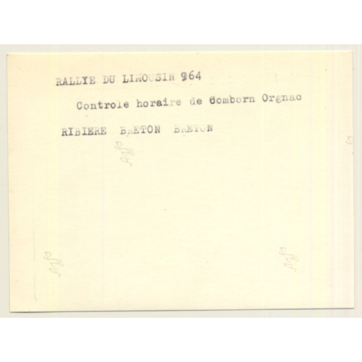 Rallye Du Limousin 1964 Time Control: Ribière - Breton - Breton (Vintage Photo)