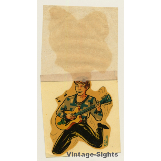 G. Perrier: Rockin' Guitar Player - Beat (Vintage Waterslide Decal ~1960s)