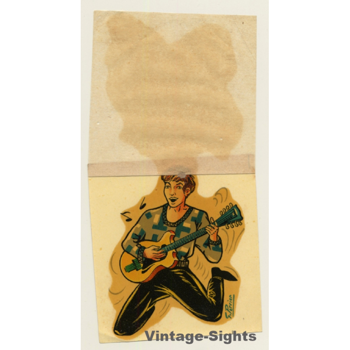 G. Perrier: Rockin' Guitar Player - Beat (Vintage Waterslide Decal ~1960s)