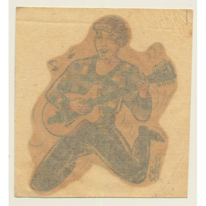 G. Perrier: Rockin' Guitar Player - Beat (Vintage Waterslide Decal ~1960s)