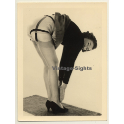 Dressed Woman Bends Over & Shows Kinky Lingerie *2 / Panties (Vintage Photo B/W ~1940s/1950s)
